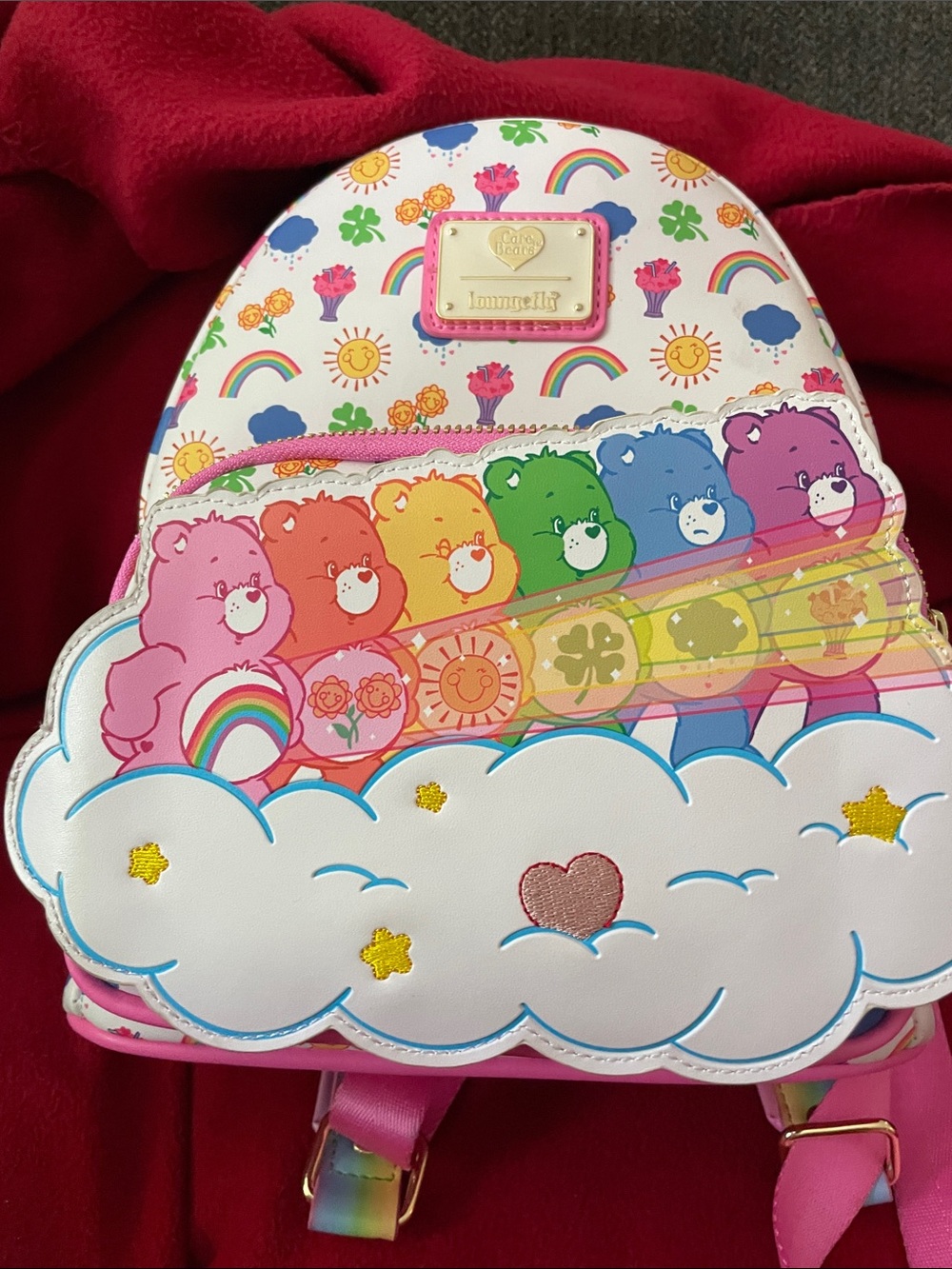 Loungefly White & Pink Care Bears Rainbow Mini Backpack